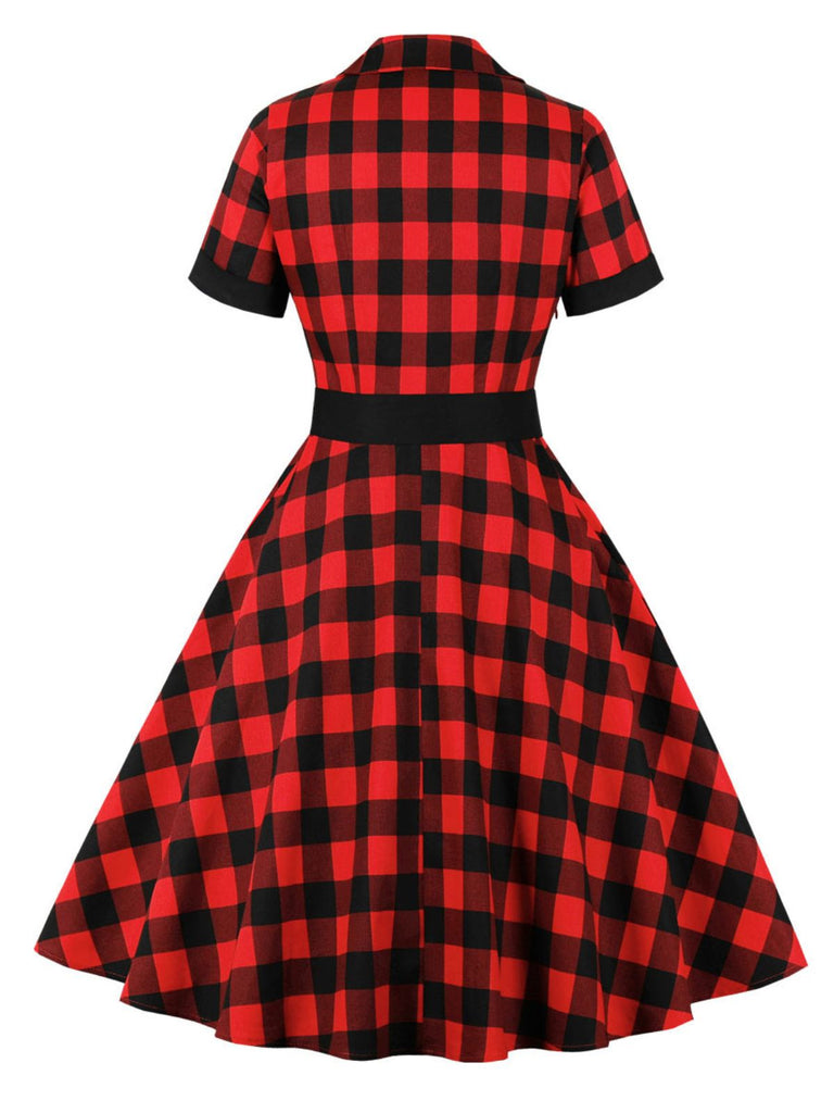 1950s Retro Contrast Short-Sleeved Lapel Dress