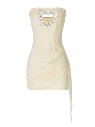 1980s Strapless Heart Cutout Diamond Lace Dress