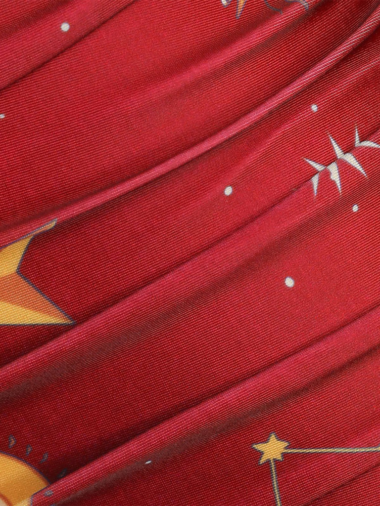 [Pre-Sale] Red 1940s Sun Moon Stars Lace-Up Swimsuit