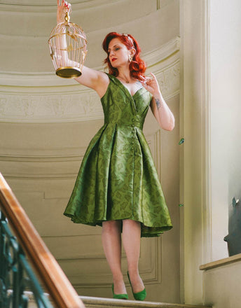 Green 1950s Off-Shoulder Vintage Dress