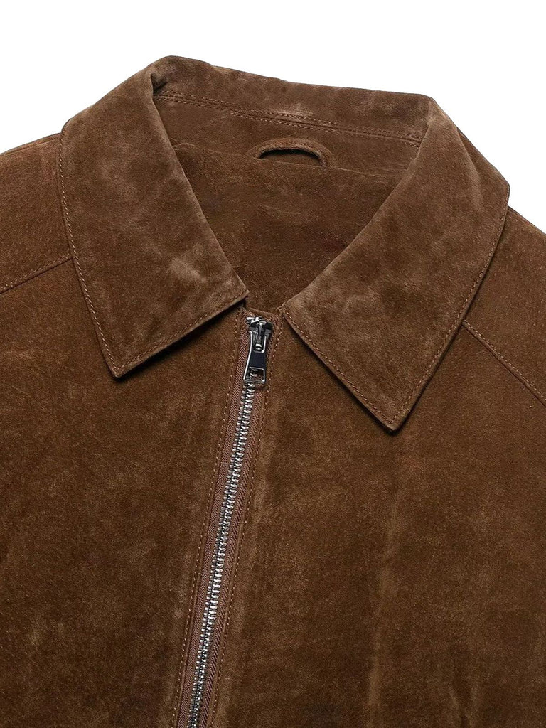 Brown 1980s Solid Suede Zipper Front Cropped Jacket