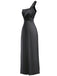 1940s Solid Satin One-Shoulder Dress