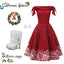 Red 1950s Off-shoulder Snowflake Dress