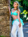 Teal 1970s Jasmine Princess Off-Shoulder Ruffled Bikini Set