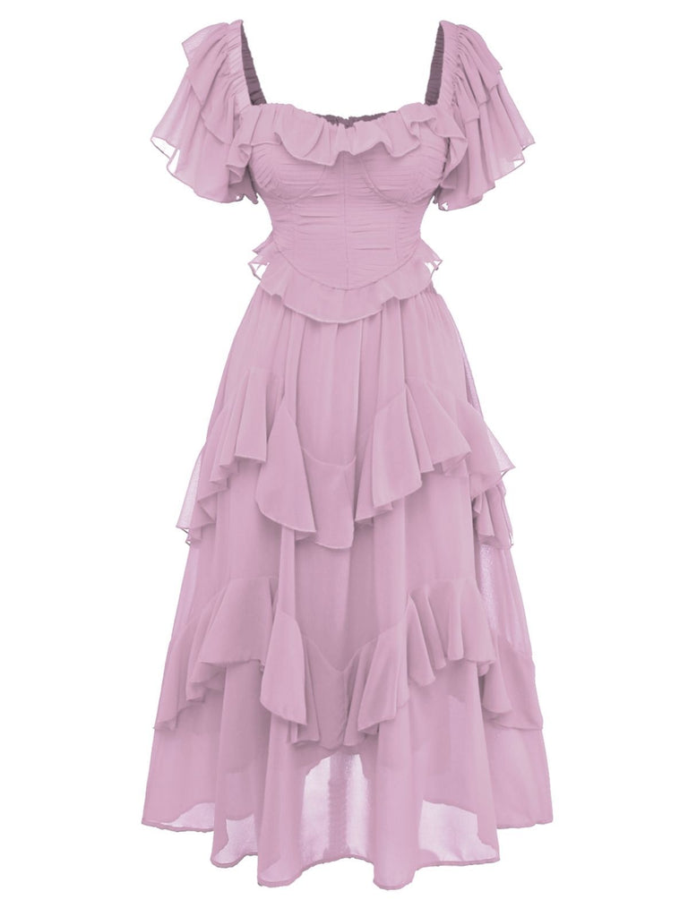 1950s Ruffle Tiered Off-Shoulder Maxi Dress