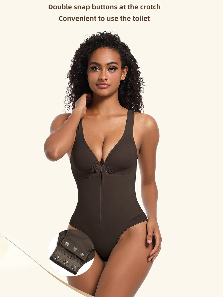 1980s Solid Front Zipper Shapwear Bodysuit