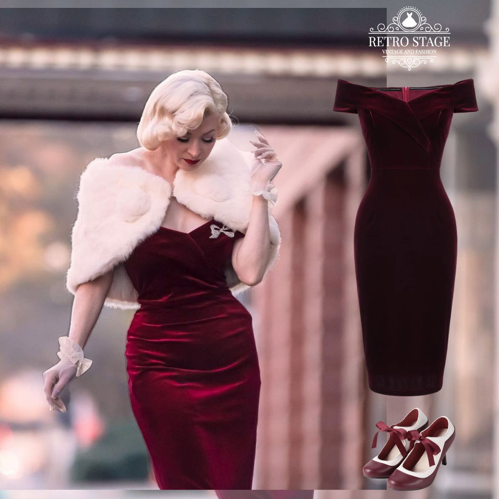 Wine Red 1960s Velvet Bodycon Dress