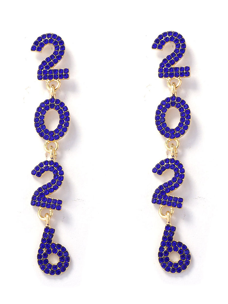 Rhinestone 2026 Colorful New Year's Drop Dangle Earrings