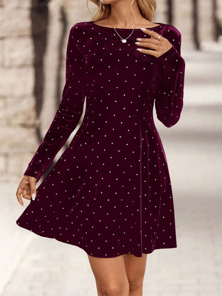 1980s Velvet Rhinestone Fit Party Dress