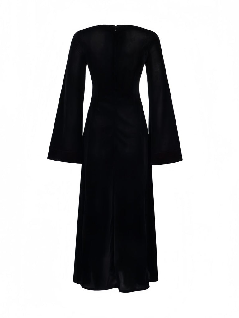 1930s Velvet Bell-Sleeve Wednesday Addams Style Dress
