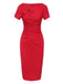 Red 1960s Shirring Bow Solid Wrap Dress