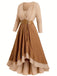 [Plus Size] 1970s Boho Tie Tassel Hem Ruffle Ribbed Dress