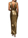 1970s Metallic Cowl Deep V-Neck Bodycon Dress