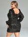 [Plus Size] Black 1980s Sequin Ruched Fur Dress