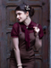 Red 1930s Mesh Patchwork Vertical Stripe Jumpsuit
