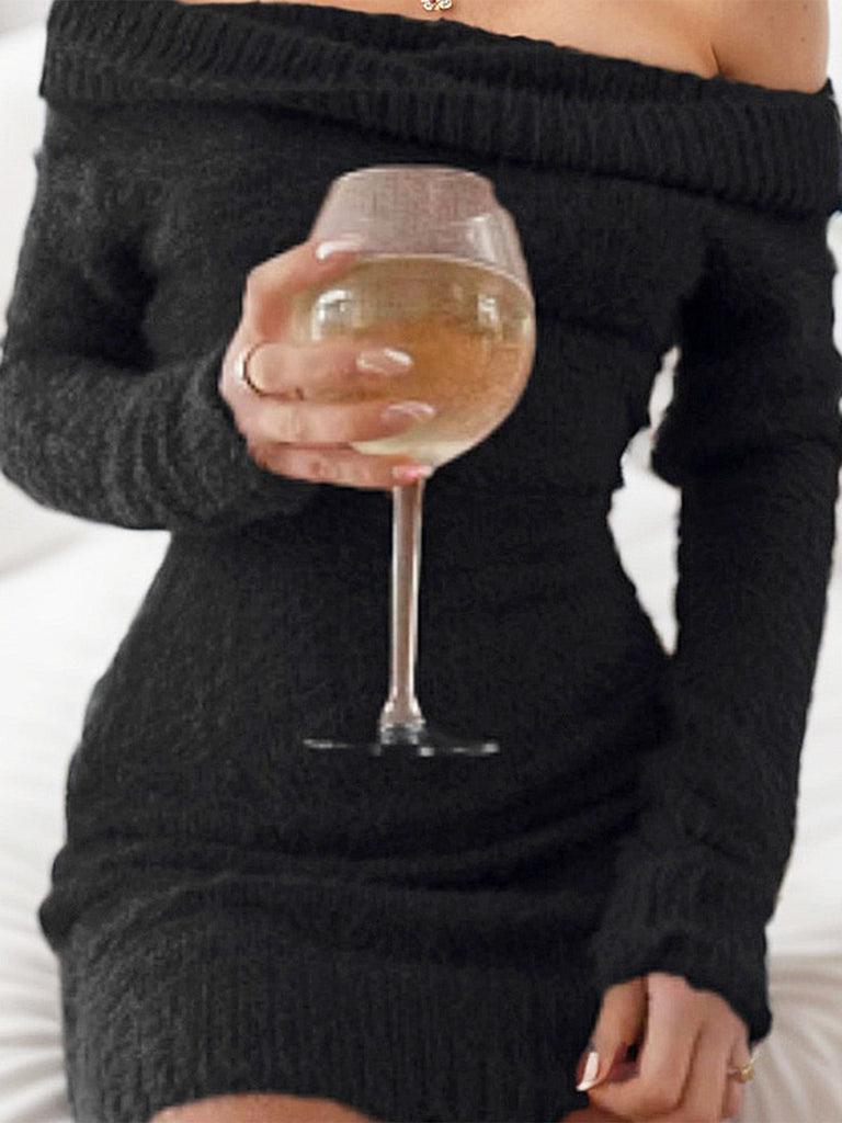 1980s Off-Shoulder Mohair Long Sleeves Dress