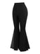 [Plus Size] Black 1930s High-Waist Mesh Panels Flare Pants