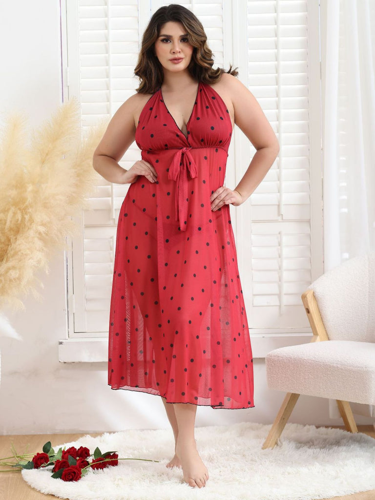 [Plus Size] 1930s Bow Tie Back Backless Polka Dot Nightgown
