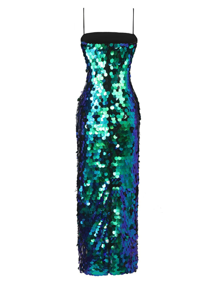 Green 1920s Sequin Evening Spaghetti Straps Dress