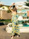 1940s Lemon Print Spaghetti Strap Swing Dress