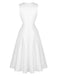 White 1950s Solid Sleeveless V-Neck Button Dress