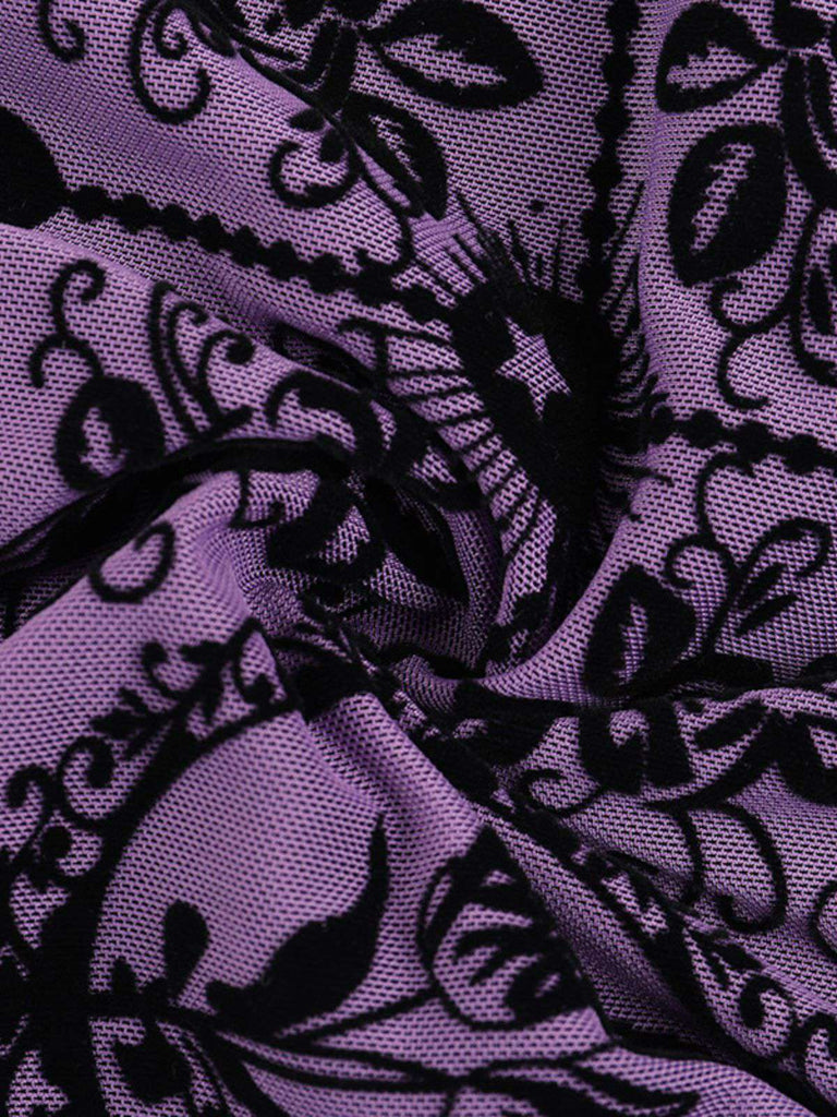 Purple 1930s Rose Flocked Neo-Chinese Dress