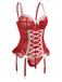 Red 1960s Lace Bow Corset Lingerie With Stocking