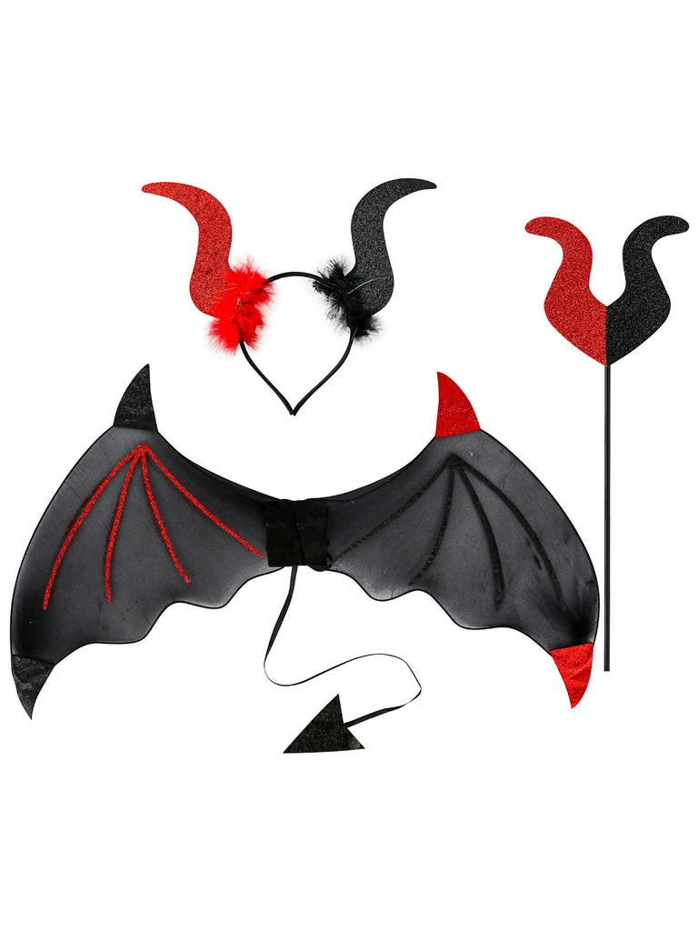 3PCS Halloween Bat Wing & Wand & Headband