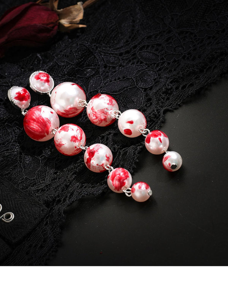 Gothic Blood Pearl Tassel Earrings
