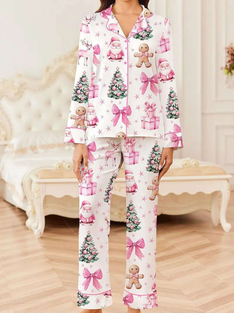 White 1940s Christmas Candy Canes Pajama Set