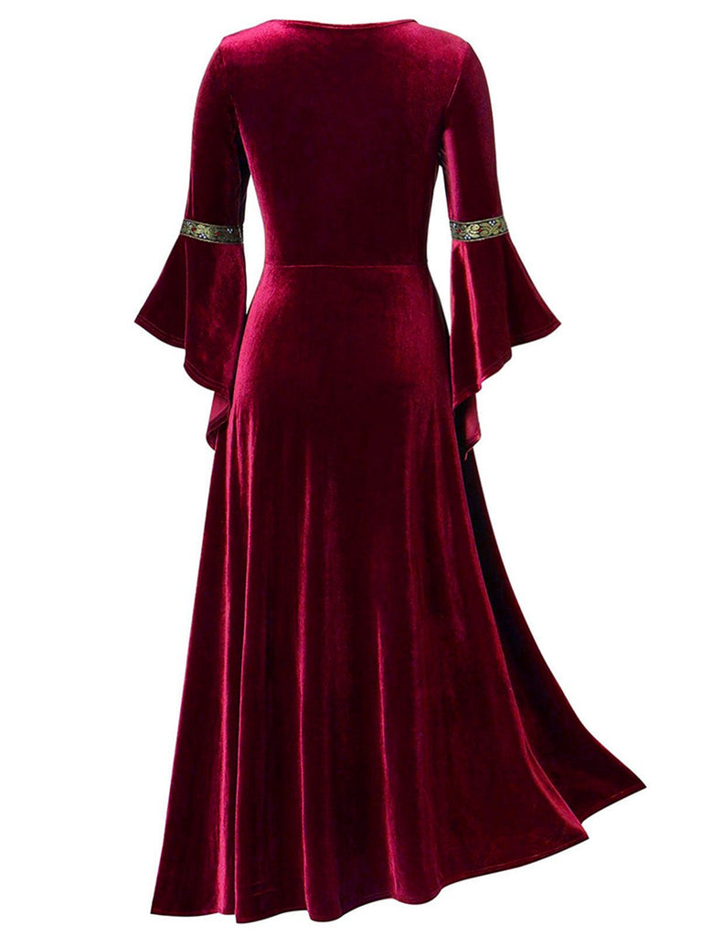 1930s Medieval Renaissance Velvet Gold Trim Dress