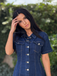 Blue 1950s Button Lapel Short Sleeve Denim Dress