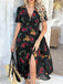 1940s Deep V-Neck Chiffon Polka Dots Floral Dress