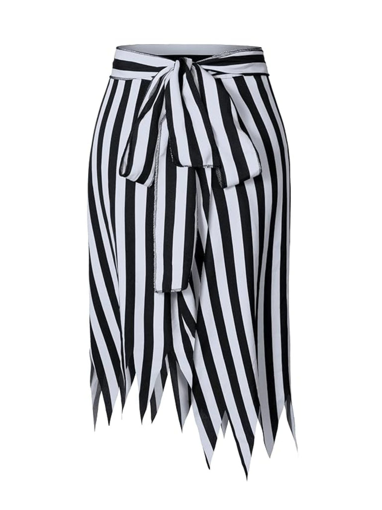 Black&White 1960s Striped Skirt With Headscarf