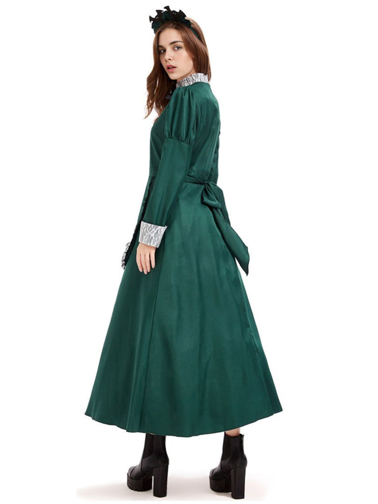 Green 1950s Victorian Satin Long Maid Dress