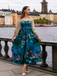 Blue 1950s Water Lily Sweetheart Strapless Dress