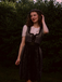 2PCS Black 1950s Ethnic Floral Lace-Up Dress & Apron