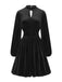 1940s Velvet Cutout Pleated Lantern Sleeve Dress