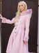 Pink 1950s Faux-Wool Hooded Button Coat