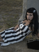 Black 1960s Vertical Stripe Straps Pencil Dress
