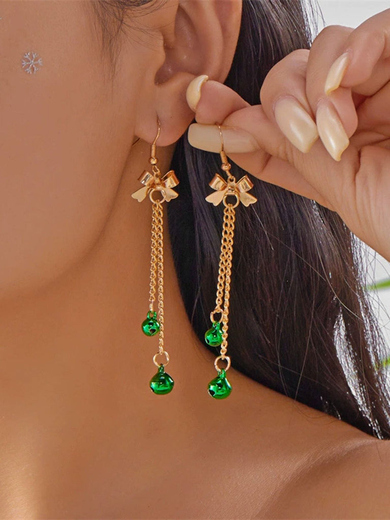 Christmas Gold Bow Bell Drop Earrings