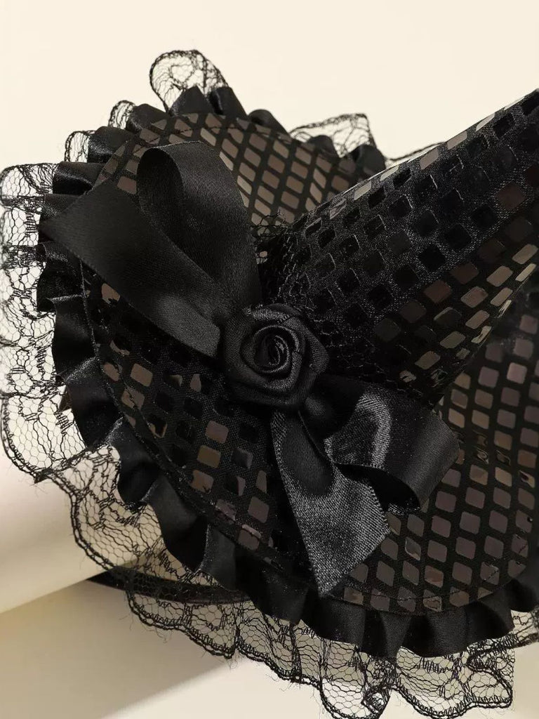 Black Gothic Lace Rose Wizard Hat Headband