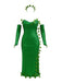 Green 1970s Multi-Leaf Headband & Sequin Dress Set