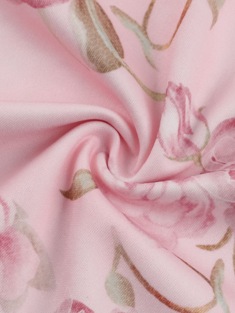 Pink 1960s Spaghetti Strap Roses Nightgown