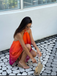 Orange 1960s Gradient Halter Layered Chiffon Mini Dress