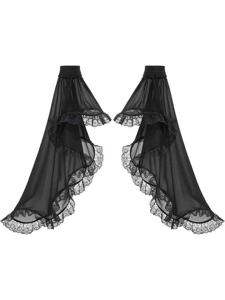Black Lace Trimmed Chiffon Long Flared Sleeves