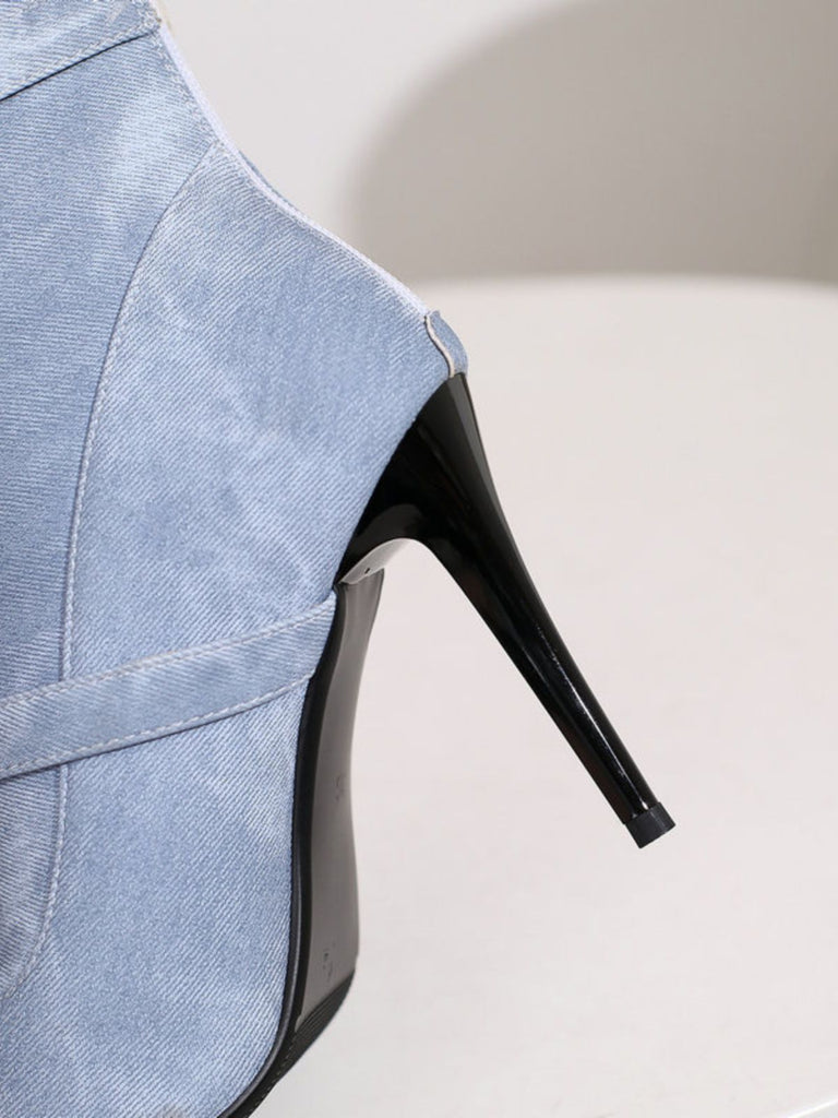 Vintage Denim Peep Toe Stiletto Heel Shoes