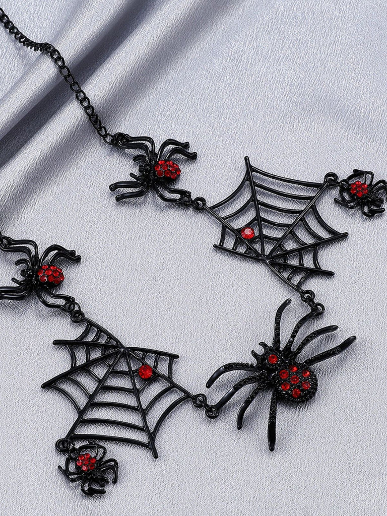 Vintage Gothic Spider & Web Alloy Necklace
