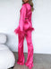 2PCS 1970s Feather Cuff Tie-Up Crop Top & Slit Pants