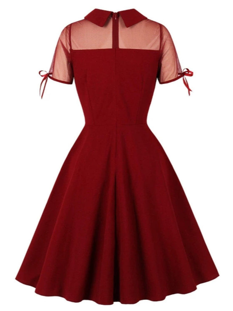 1950s Lapel Mesh Patchwork Swing Dress